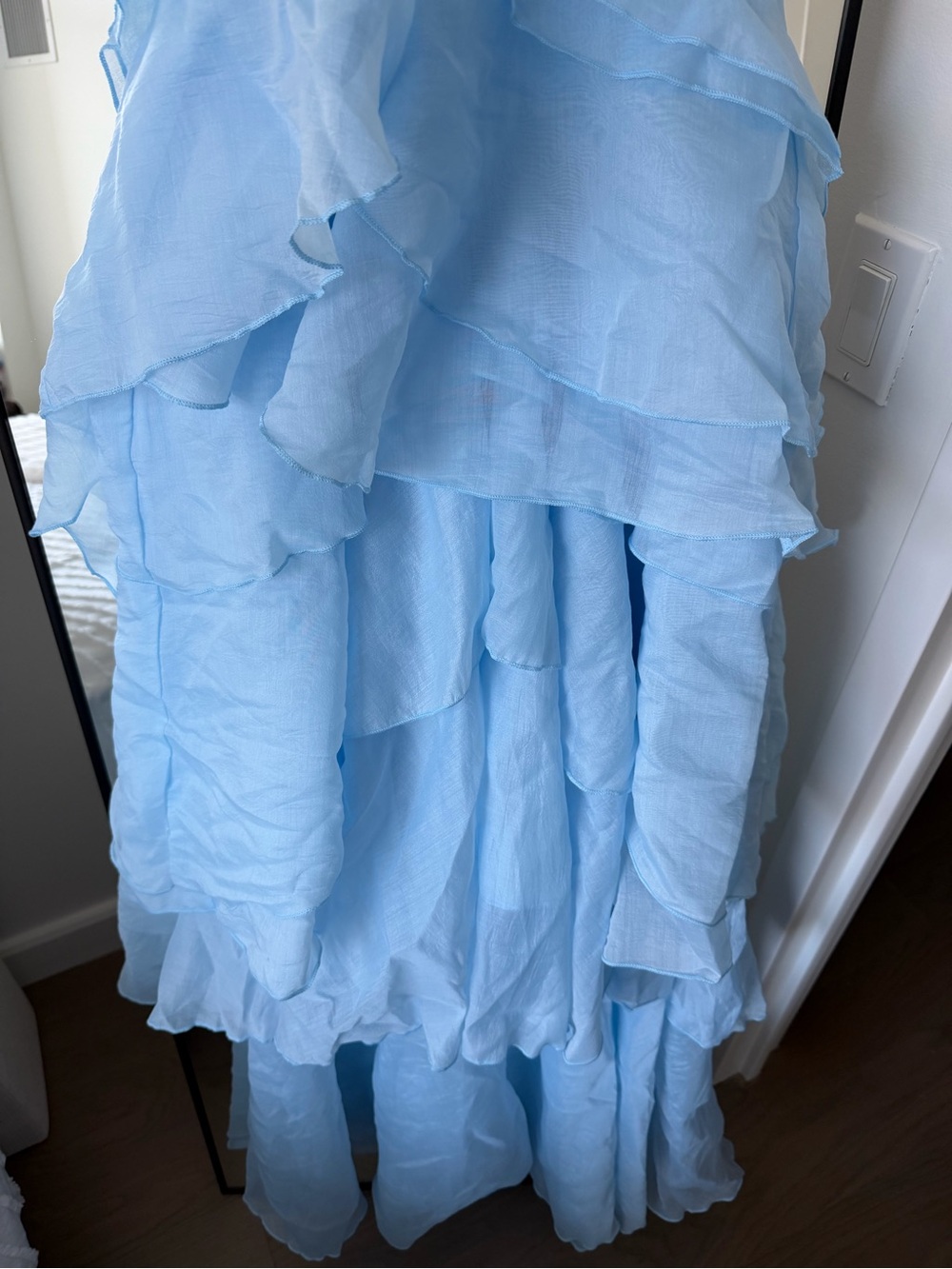 Light Blue Ruffle Maxi Dress with Floral Accent - Picture 2 of 3